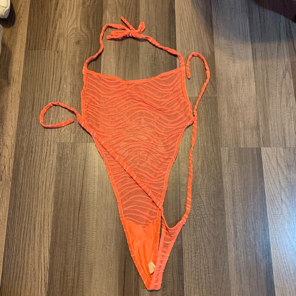 Orange Mesh One Piece Swimsuit
